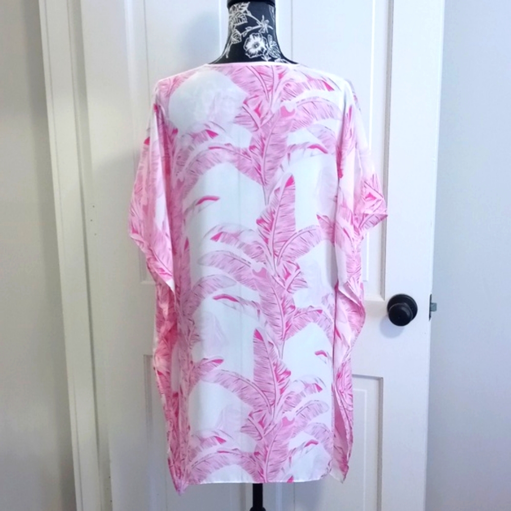 💗Buddy Love💗 - Pink/White Palm Leaf Pixie Cover-Up Dress - Picture 2 of 14